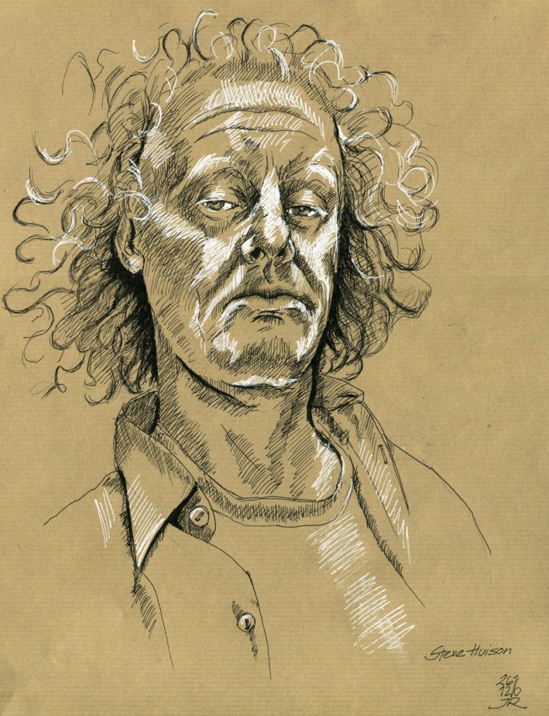 Portrait Tonwerte, mittlerer Tonwert - Papier, Höhung (Lichter) durch Gelmarker und Tiefen durch schwarze Tusche